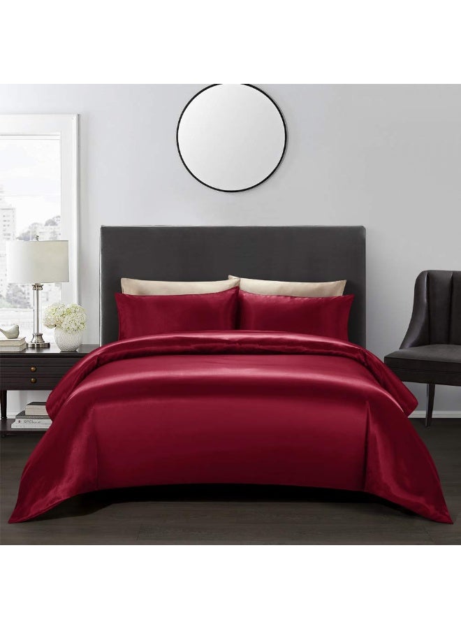 AiMay 3 Piece Satin Duvet Cover Set Bedding Sets King Burgundy 1800 Series Luxury Rich Silk Silky Super Soft Solid Color Reversible Honeymoon Wrinkle Free (King, Burgundy) - Image 1